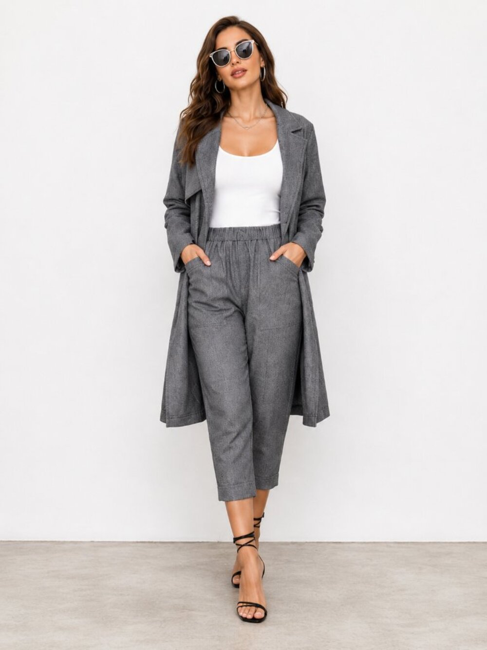 Charcoal Luxe Tweed Trench Coat Jogger Set NWT